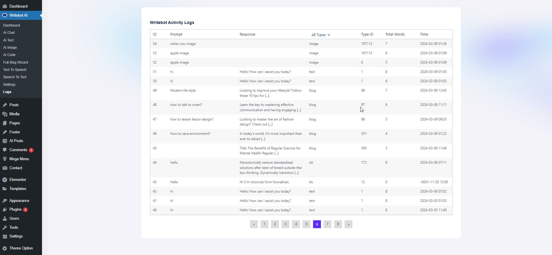 Writebot AI activity-logs